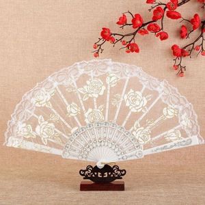 Hot Sale Fashion Foldable Lace <b>Edge</b> Rose PP Hot Stamping <b>Plastic</b> Bone Hand Fan 23x42.5cm Custom Tags for Wedding Gift - Product Image 3