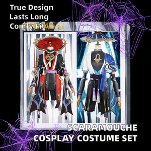 Pour Genshin Impact <span class=keywords><strong>Scaramouche</strong></span> <span class=keywords><strong>Cosplay</strong></span> Costume Set Halloween Balladeer Kunikuzushi Bucket Hat & Perruque Sumeru Anemo Costume pour Anime - Product Image 2