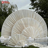 Arche de toile de fond métallique en forme d'éventail pour scène de mariage, support de fond de scène demi-rond, rideau en tissu, draperie, prix d'usine