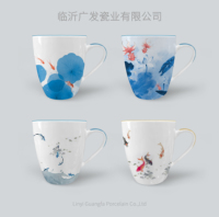 Vente en gros de tasses à lait en céramique de 11 oz, style dessin animé, motif floral, pour les fêtes, utilisables au micro-ondes et au lave-vaisselle, personnalisables avec un autocollant