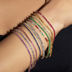 Màu CZ <span class=keywords><strong>Ruby</strong></span> Emerald Sapphire 925 Sterling Silver Bạc Phụ Nữ Đồ Trang Sức Mạ Vàng Tennis Vòng Đeo Tay - Product Image 1