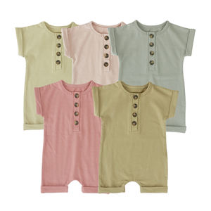 Ropa de Verano al por Mayor para Bebés y Niños Pequeños, Mono de Algodón de Color Sólido para Recién Nacidos - Product Image 1