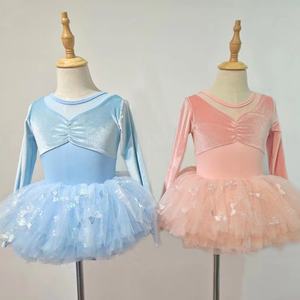 Precio al por mayor Maillot <span class=keywords><strong>de</strong></span> ballet <span class=keywords><strong>de</strong></span> terciopelo <span class=keywords><strong>de</strong></span> manga larga para niñas con lazo, ropa <span class=keywords><strong>de</strong></span> actuación para niños - Product Image 2