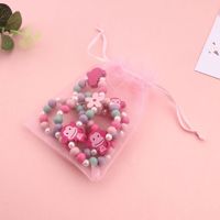 Ensemble de bijoux DIY faits à la main pour enfants, motif singe à grandes oreilles et perles en bois fleuries, bracelet et collier animaux de dessin animé, couleur Yiwu