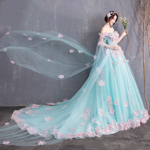 Robe de mariée florale à épaules dénudées, longueur au sol, en tulle, avec dos lacé, robe de mariée élégante pour cérémonie - Product Image 1