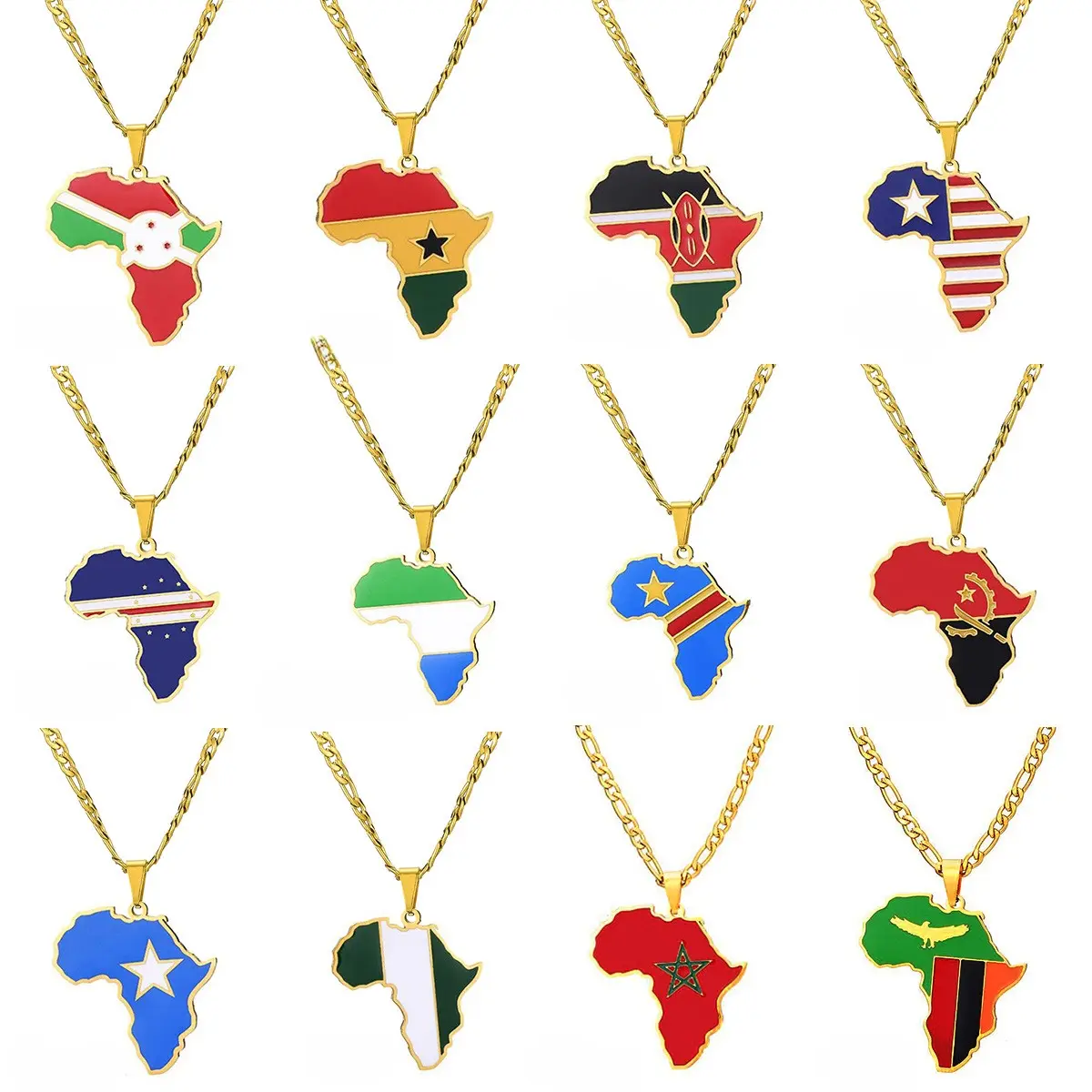 Figaro-Kette 17 Emaille Land Nigeria Halskette 18K PVD vergoldet tarnfreier Edelstahl afrikanische Karte Anhänger-Halsband