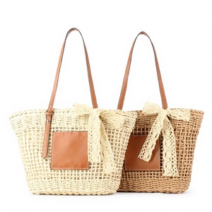 A Generation of New Fashion <b>Square</b> Woven Bow Bag Summer Seaside Holiday Large Capacity Double Root Women's Tanjing - Product Image 1