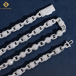 สร้อยคอแบบ Cuban Ball Link สไตล์ฮิปฮอปแบบ Iced Out ราคาขายส่งตามสั่ง ทำจากเงินแท้ S925 ประดับเพชรโมอิสซาไนต์ทรงกลมเต็มเส้น - Product Image 3
