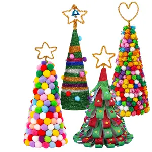 Christmas Decor Xmas Tree Pipe Cleaner Kid DIY Material Package Holiday Ornaments Pipe Cleaners Craft Kits for Beginners