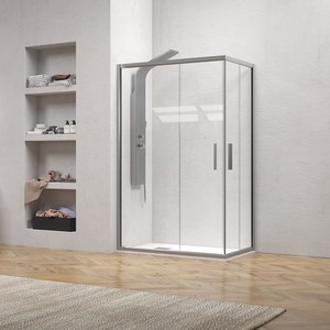 Kamalu KE-1000A Moderne Porte Doccia Scorrevoli Doppie 130x130 Senza Telaio con Struttura in Acciaio Inox Finitura Argento Opaco - Product Image 1