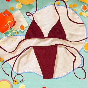 Maillot de bain rouge métallisé sexy et mature sur mesure, ensemble 2 pièces, séchage rapide, push-up, bikini à bretelles en V - Product Image 1