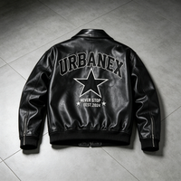 Veste de baseball en cuir noir avec logo personnalisé, style Urbanex, streetwear, broderie, veste bomber, fabricant OEM, marque privée
