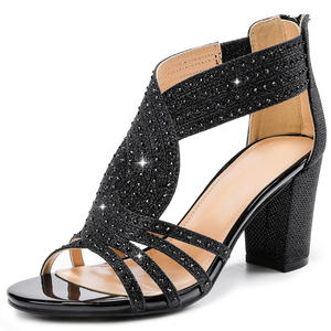 Sandalias de Tacón Grueso con Pedrería Brillante para Mujer, Sandalias Elegantes con Punta Abierta y Cremallera, Sandalias de Vestir para Boda - Product Image 1