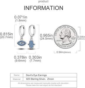 Pendientes Retro de Plata de Ley 925 con Ojo de Diablo y Palma de Fátima, Pendientes de Circonita de Lujo Ligero, Expulsan la Mala Suerte, Pendientes de la Suerte - Product Image 2