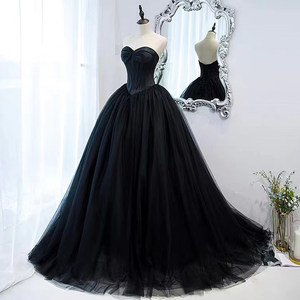 Black Strapless Ball Gown Evening Dress Natural Waist Solid Color Long Formal Wear For Parties Ceremonies - Product Image 5