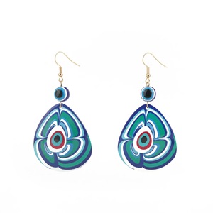 Boucles d'oreilles pendantes géométriques en acrylique bleu œil, motif main de Fatima, bijoux fantaisie pour femme, boucles d'oreilles tendance, accessoire mode - Product Image 2