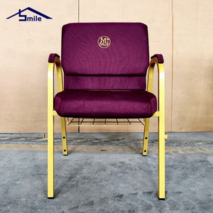 Chaise de conférence rouge SMILE, chaises d'église, design moderne pour extérieur, usage commercial, tissu en lin, rembourrage en mousse, acier, confortable, robuste - Product Image 1
