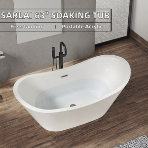 Sarlai Group 63-Inch Freestanding Acrylic Soaking <b>Bathtub</b> <b>Portable</b> Eco-Friendly Design Rectangle Shape Glossy Apartment Indoor - Product Image 2
