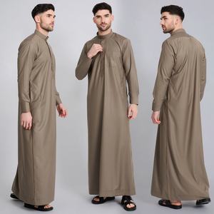 Thobe da Uomo Stile Qatar con Colletto alla Coreana Tunica Lunga Abbigliamento Maschile Arabo Mediorientale con Tasca Abito Tradizionale Islamico - Product Image 1