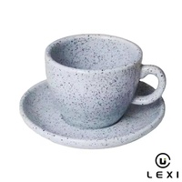 Ensemble tasse et soucoupe en céramique effet granit moucheté, bleu clair, vert sauge, rose poudré, gris, pierre mouchetée, finition mate, ensemble expresso quatre couleurs