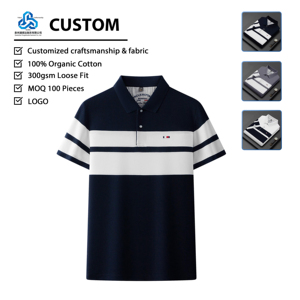 Camisa <span class=keywords><strong>Polo</strong></span> de Manga Corta Informal de Negocios con Rayas en Contraste de Tela con Logotipo Personalizado, Buena Transpirabilidad, para Viajes de Negocios/Oficina - Product Image 1
