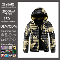 Veste pour homme avec logo personnalisé, fabrication ODM OEM, veste matelassée camouflage pour homme, 100% nylon brillant, manteau d'hiver matelassé, capuche, fermeture éclair, poche avant