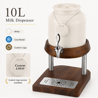 Distributeur de lait en céramique pour buffet de petit-déjeuner d'hôtel, 10L, avec support en bois et logo personnalisé