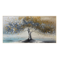 Arbre de vie peinture à l'huile sur toile grand abstrait texturé bleu gris fleur arbre mur Art personnalisé moderne salon décor