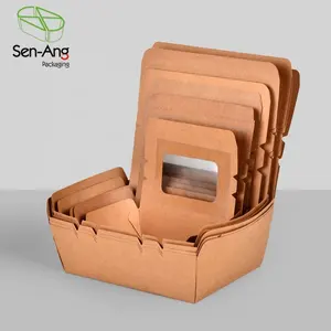 SenAng-cajas de embalaje de papel Kraft de grado alimenticio, desechables, respetuosas con el medio ambiente, con ventana