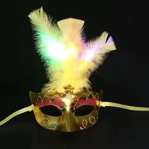 Neon Mask LED Light Up Party Masks Festival Cosplay Costume Supplies Glow In Dark Party Multicolor Halloween Feather Mask
