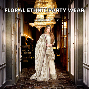 Salwar Kameez Premium con Bordado Floral, Corte Entallado, para Invierno, Casual, Fiestas, Bodas, Estilo Étnico, Tela Faux Georgette India - Product Image 2