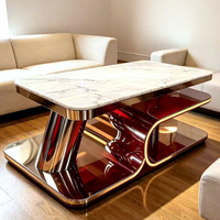 Table basse scandinave bicolore or et blanc avec plateau en verre, structure en acier inoxydable durable pour bar, KTV ou usage domestique