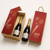Boîte cadeau rigide rouge personnalisée pour champagne du Nouvel An, impression feu d'artifice dorée à chaud, pour bouteille unique, emballage festif pour vin mousseux