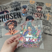 Vinilos Decorativos Holográficos Dorados A5 para Tazas, Cuadernos y Más, con Diseño de Chica Afro, Fe y Oración, Impresión de Logotipo Personalizado, Venta al Por Mayor