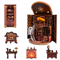 OCHOICE Vente en gros personnalisée : Kits de maisons miniatures DIY 'Bibliothèque du Temps', maison de poupée en bois 3D à assembler avec lumières LED, kit 'Coin lecture' DIY