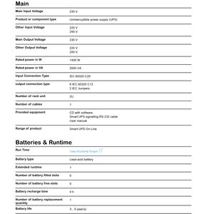 Sistema de Alimentación Ininterrumpida (<span class=keywords><strong>UPS</strong></span>) Inteligente <span class=keywords><strong>APC</strong></span> SURT2000XLICH Smart-<span class=keywords><strong>UPS</strong></span> RT de 2000 VA, 1400 W, 230 V, para Montaje en Rack, <span class=keywords><strong>UPS</strong></span> de 2 KVA - Product Image 4