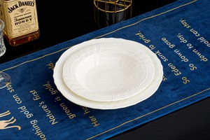 <b>White</b> Embossed Round Ceramic Plates And Bowls <b>Set</b> For Elegant Table Setting - Product Image 3