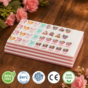 Set Professionale di Tessere Mahjong Americane Moderne <span class=keywords><strong>Rosa</strong></span>, Tema Gatto Kawaii e Circo, Mahjong di Lusso in Acrilico per Amanti dei Gatti - Product Image 5