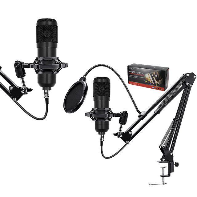 BM800 Studio Microphone Kit with V8S Sound Card Professional Condenser Omni-directional Wired Microphone for Cell Phone Computer