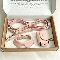 Ensemble collier et laisse pour chien en cuir PU rose réglable et personnalisable, avec distributeur de sacs à déjections, design unique en forme de col de chemise, kit de promenade portable pour animaux de compagnie