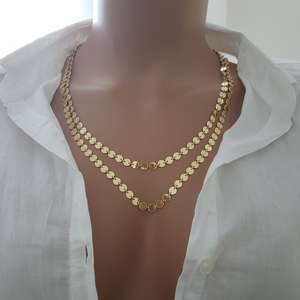 Yellow Gold P. 925K Sterling <b>Silver</b> Disc Minimalist Coin <b>Choker</b> Long Layer Necklace - Product Image 2