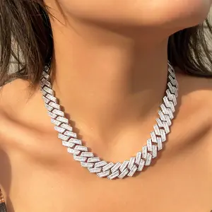 Luxury Shimmering Bling White Cubic Zirconia Hiphop Singer Square Cuban Chain Link Necklace for Lady Men Jewelry Accessories