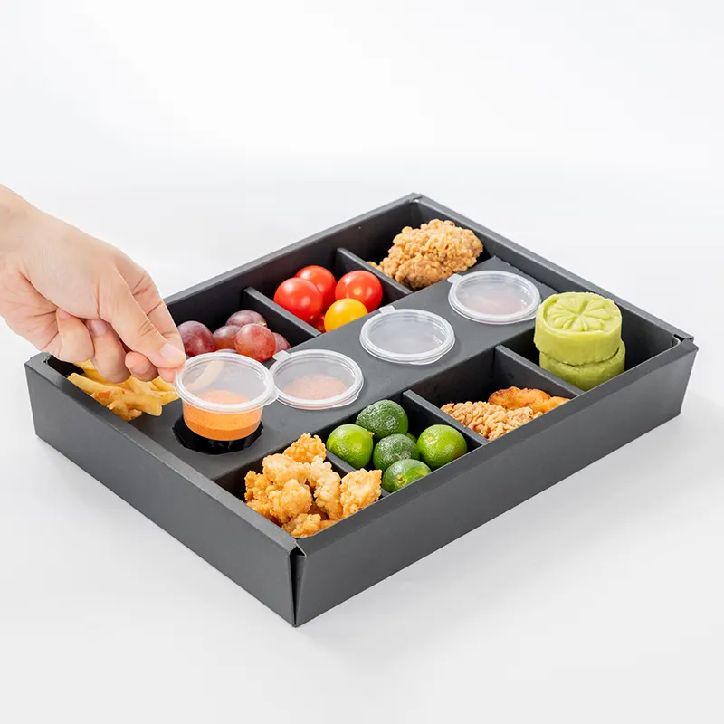 LOKYO, оптовая продажа, черные картонные коробки для быстрого питания, закуски, печенья, упаковка, коробка для тарелок с разделительной крышкой