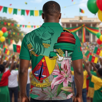 Polo pour homme Jour National du Cameroun, Motif Monument de la Réunification du Cameroun, Fleurs de lys, 66e Jour de l'Indépendance du Cameroun