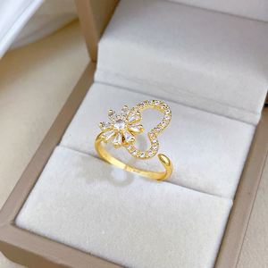 Rotatable Zircon Sparkling Flower Fidget Anxiety <b>Ring</b> Women Shiny Anti <b>Stress</b> Jewelry Rotating Open Heart <b>Ring</b> - Product Image 3