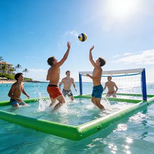 <span class=keywords><strong>Jeux</strong></span> aquatiques gonflables colorés personnalisés, terrain de volley-ball durable pour parc aquatique extérieur, plage, parc d'attractions - Product Image 1