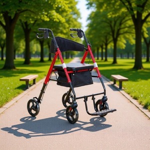Déambulateur multifonctionnel portable pliable rouge léger avec pédales pour personnes âgées, utilisation en extérieur - Product Image 2