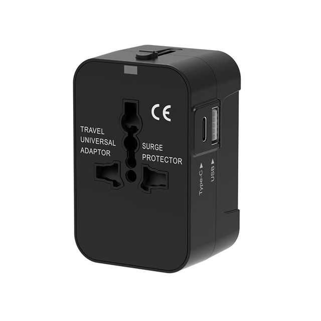 All-in-One 6A Travel Charger Plug with Socket Adapter USB-A Type-C Ports ABS Material Universal Socket Non-Grounding 1 Outlet