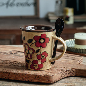 Taza de Té de Cerámica con Flores Pintadas a Mano, Estilo Vintage, para el Hogar, Leche, Café, Desayuno, Avena, Fruta, Postre, Decorativa - Product Image 1