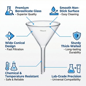 Funil de Vidro Borossilicato Premium 90mm com Parede Grossa para Filtração Cônica – Ferramentas e Suprimentos de Vidraria para Laboratório de Química e Ciências - Product Image 2